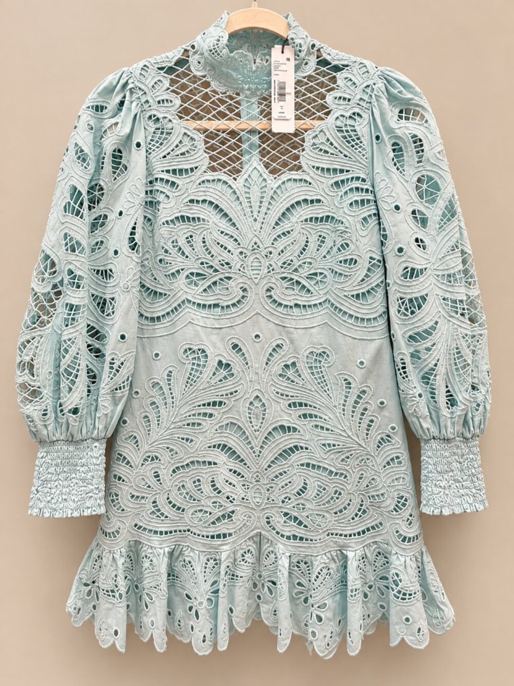 Alice + Olivia Powder Blue Lace Eyelet Mini Dress Size 8 NWT $595